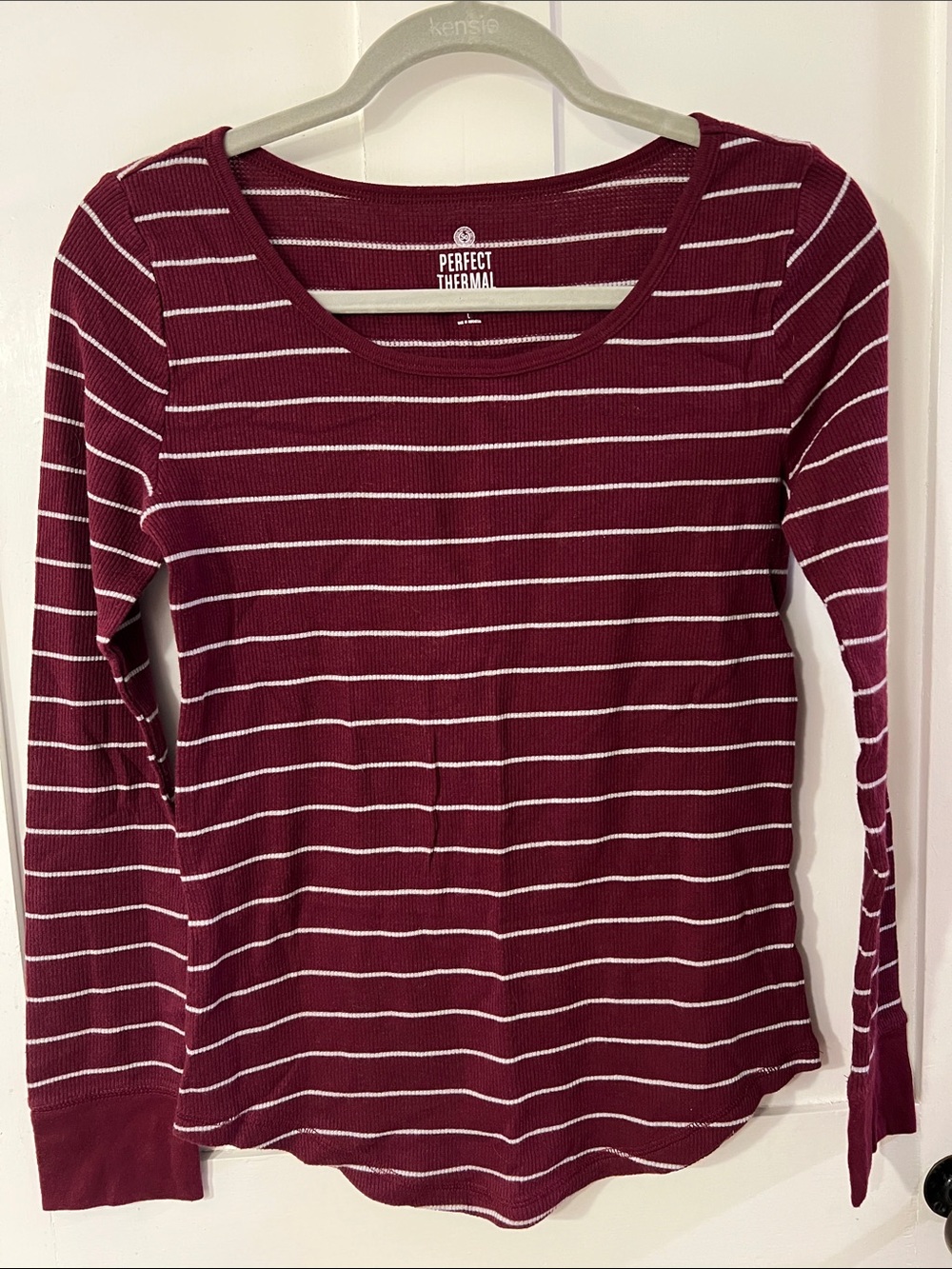 SO Burgundy and White Striped Long-Sleeve Thermal Tee